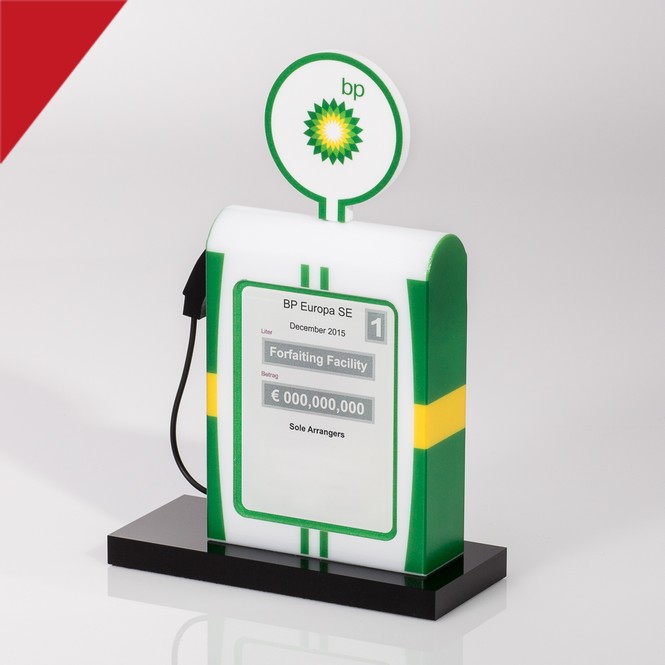 Financial tombstone made of acrylic glass "gas pump"
